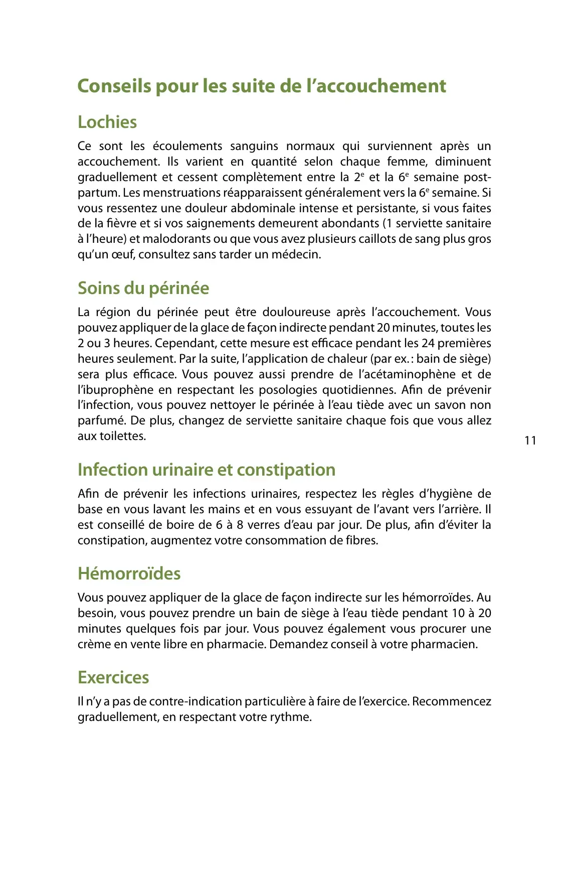 « Conseils pour les suites de l'accouchement » : lochies, soins du périnée, hémorroïdes et reprise de l'exercice