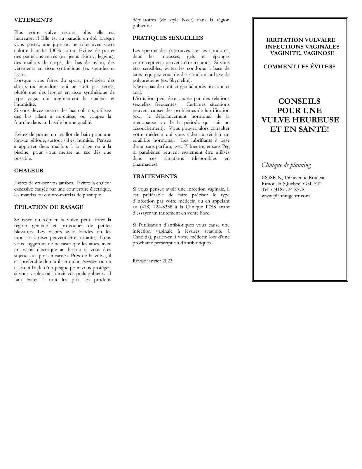 Conseils sur les vêtements, l'épilation et les pratiques sexuelles pour prévenir l'irritation vulvaire