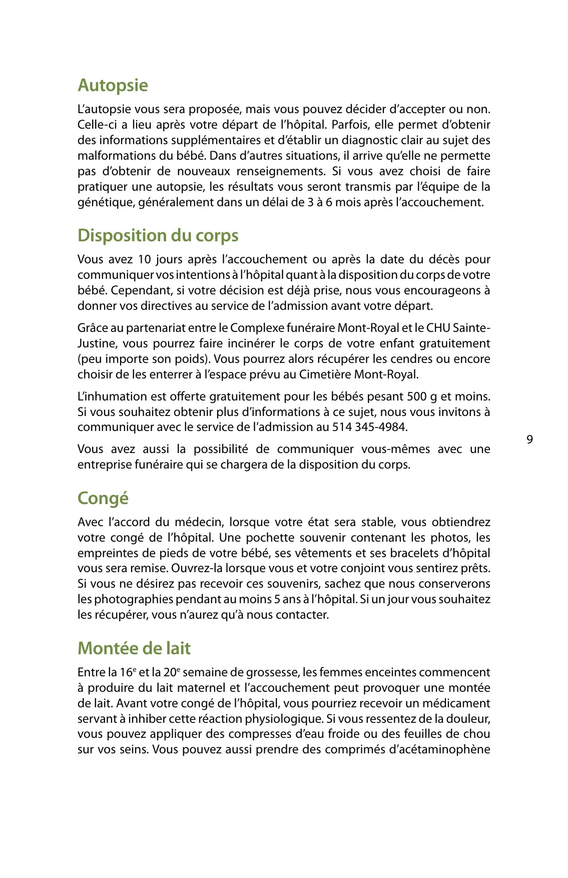 « Autopsie » et « Disposition du corps » : options d'analyse post-mortem, crémation ou inhumation du bébé