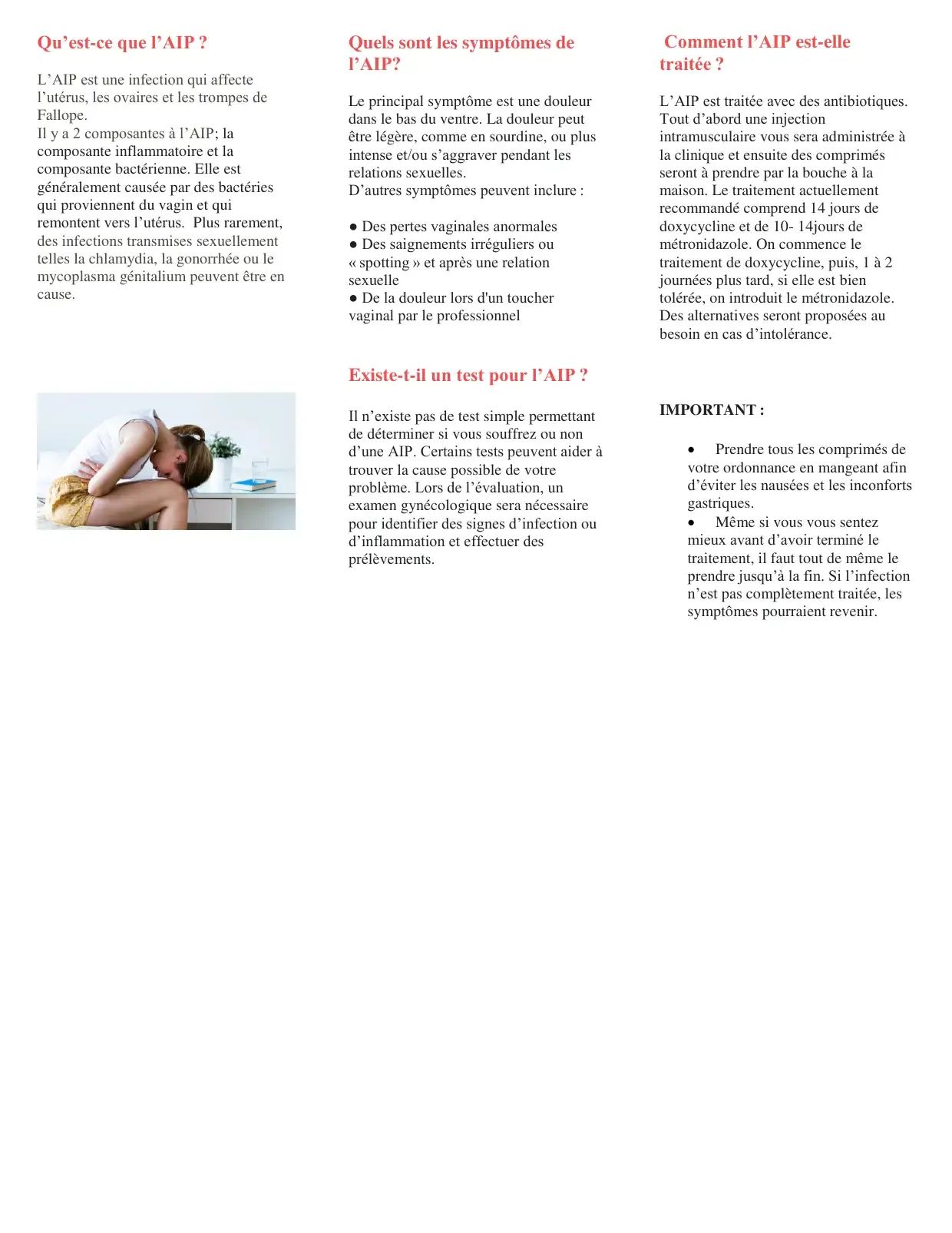 Définition, symptômes, test diagnostique et traitement de l'atteinte inflammatoire pelvienne, avec photo